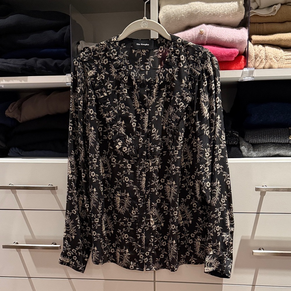 The Kooples Black Floral Long Sleeve Blouse